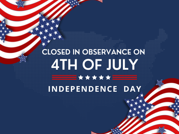 Closed on Monday, July 4th.