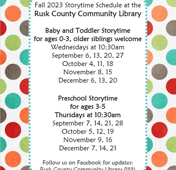 Fall 2023 Storytime Schedule
